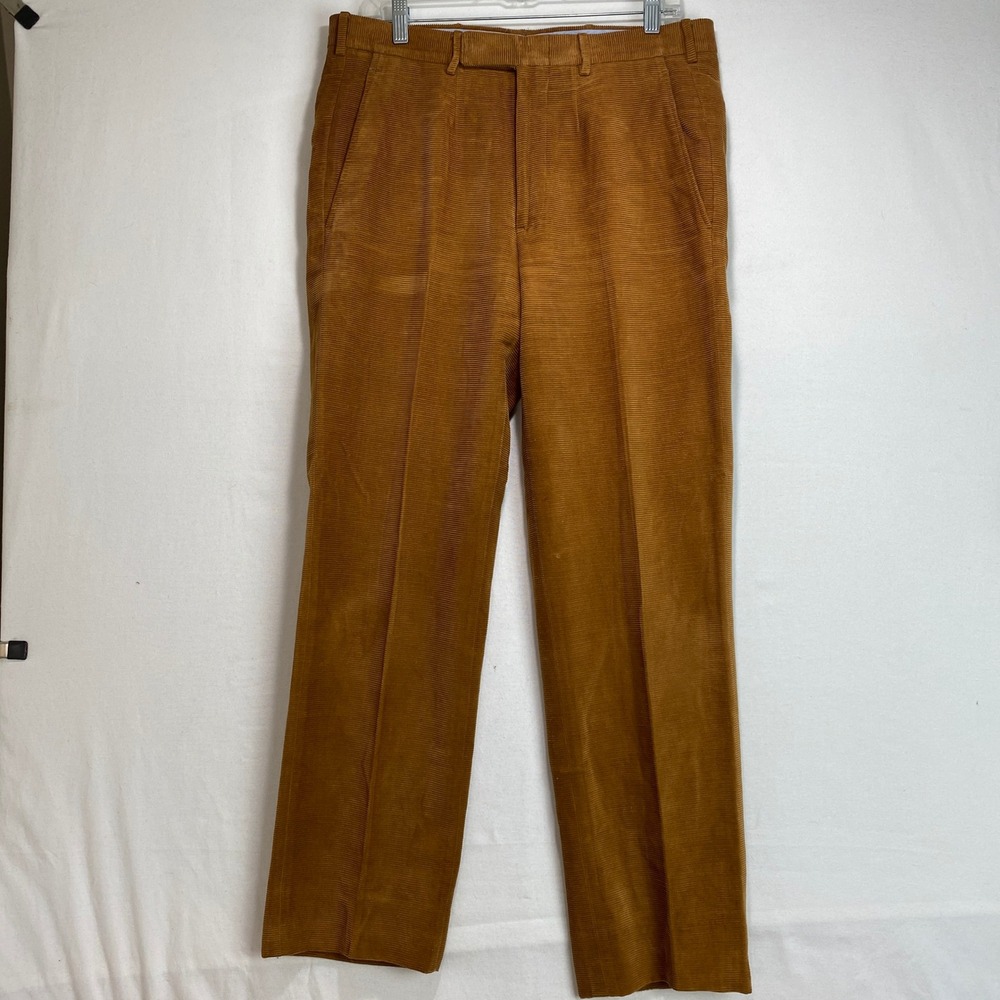 VTG Carl Sterr Haberdasher Corduroy Trousers Mens 32 Tan Made in USA Flat Front